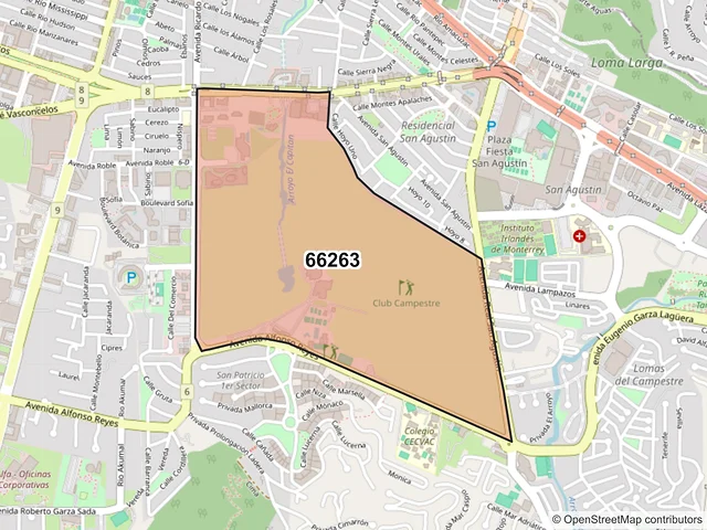 Mapa del código postal 66263, San Pedro Garza García, Nuevo León