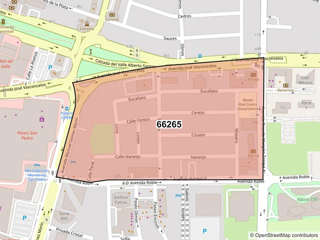 Mapa del código postal 66265, San Pedro Garza García, Nuevo León