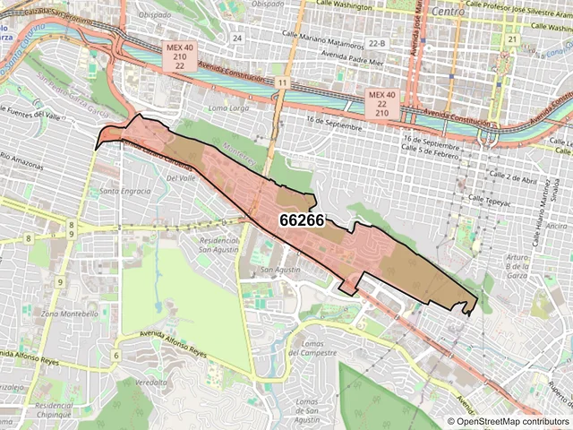 Mapa del código postal 66266, San Pedro Garza García, Nuevo León