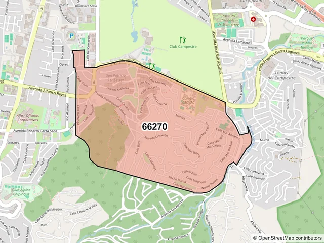 Mapa del código postal 66270, San Pedro Garza García, Nuevo León