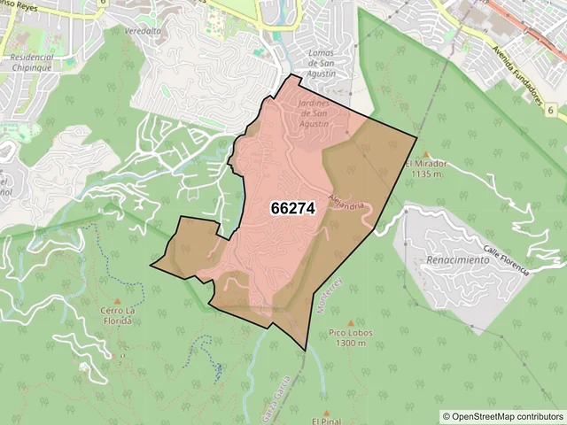 Mapa del código postal 66274, San Pedro Garza García, Nuevo León
