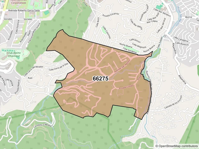Mapa del código postal 66275, San Pedro Garza García, Nuevo León