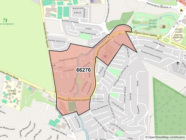 Mapa del código postal 66276, San Pedro Garza García, Nuevo León
