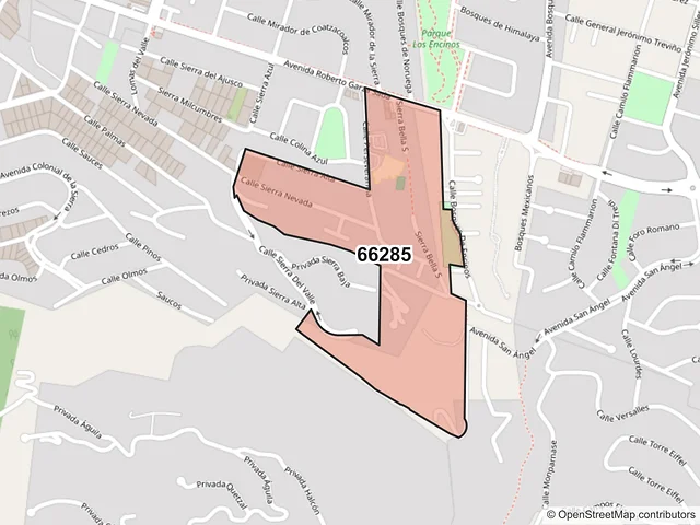 Mapa del código postal 66285, San Pedro Garza García, Nuevo León