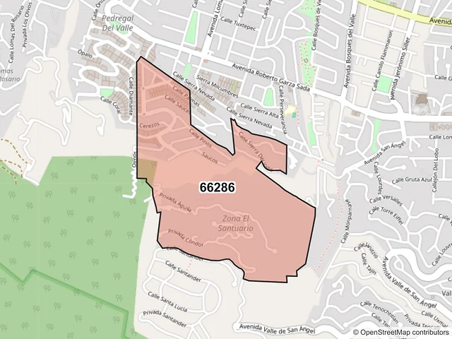 Mapa del código postal 66286, San Pedro Garza García, Nuevo León