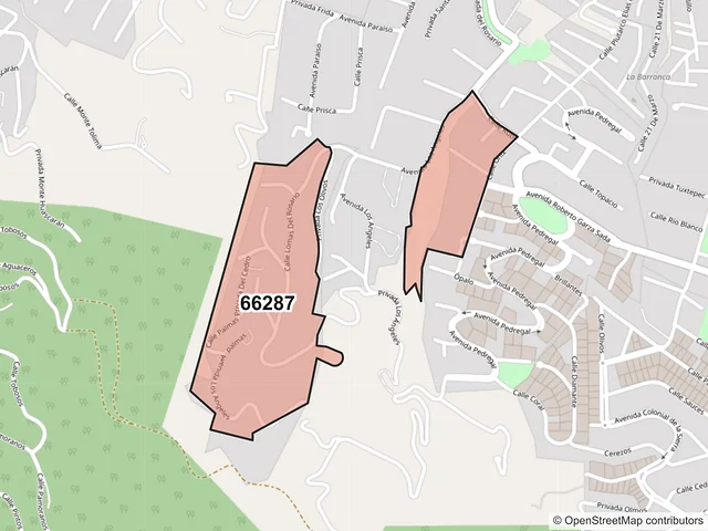 Mapa del código postal 66287, San Pedro Garza García, Nuevo León