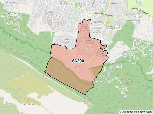 Mapa del código postal 66290, San Pedro Garza García, Nuevo León