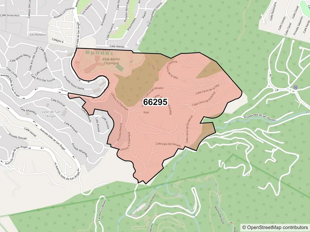 Mapa del código postal 66295, San Pedro Garza García, Nuevo León