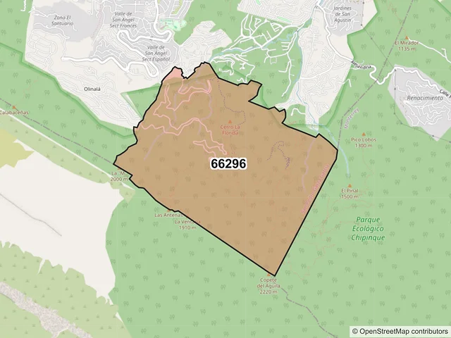 Mapa del código postal 66296, San Pedro Garza García, Nuevo León