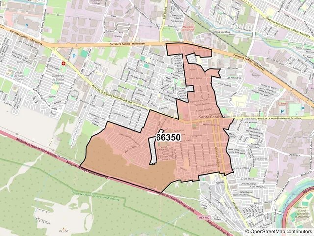 Mapa del código postal 66350, Santa Catarina, Nuevo León