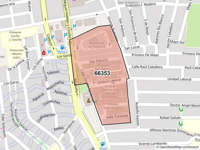 Mapa del código postal 66353, Santa Catarina, Nuevo León