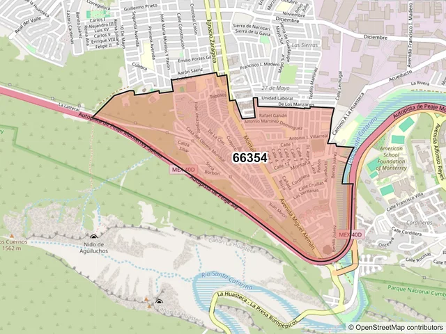 Mapa del código postal 66354, Santa Catarina, Nuevo León