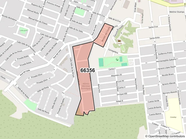 Mapa del código postal 66356, Santa Catarina, Nuevo León