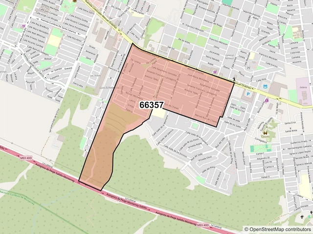 Mapa del código postal 66357, Santa Catarina, Nuevo León