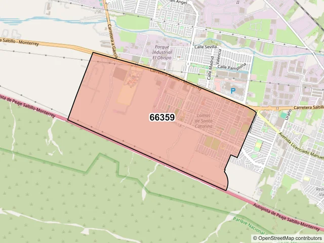 Mapa del código postal 66359, Santa Catarina, Nuevo León