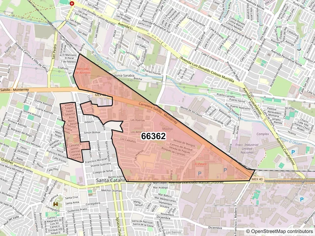 Mapa del código postal 66362, Santa Catarina, Nuevo León