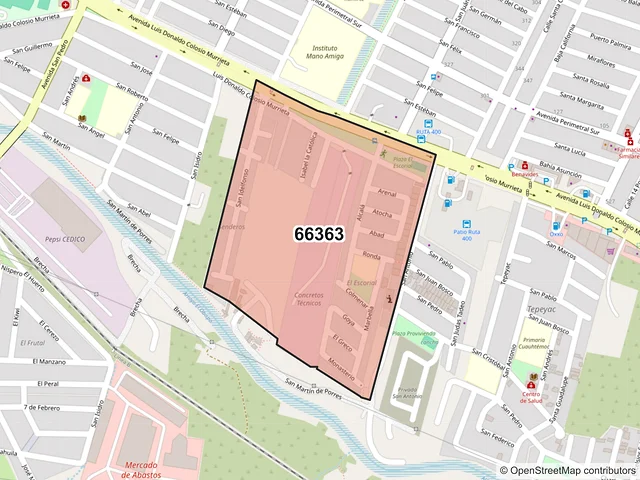 Mapa del código postal 66363, Santa Catarina, Nuevo León