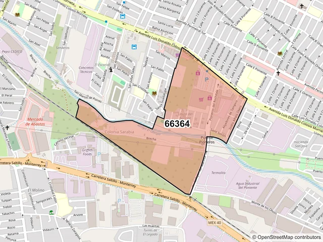 Mapa del código postal 66364, Santa Catarina, Nuevo León