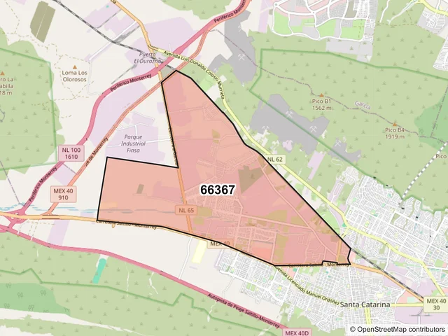 Mapa del código postal 66367, Santa Catarina, Nuevo León