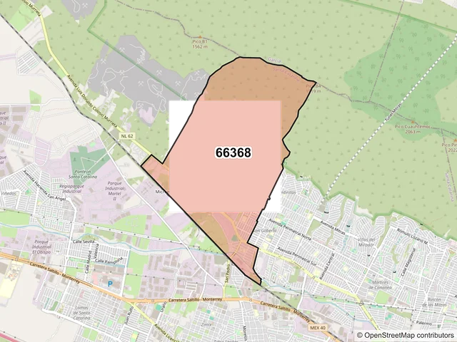 Mapa del código postal 66368, Santa Catarina, Nuevo León