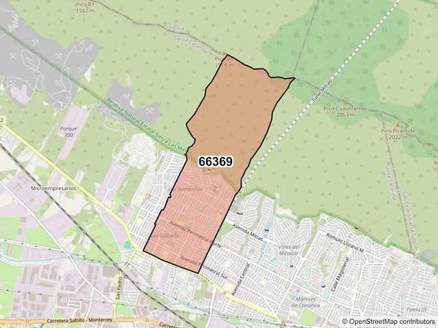 Mapa del código postal 66369, Santa Catarina, Nuevo León