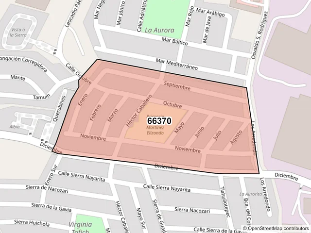 Mapa del código postal 66370, Santa Catarina, Nuevo León
