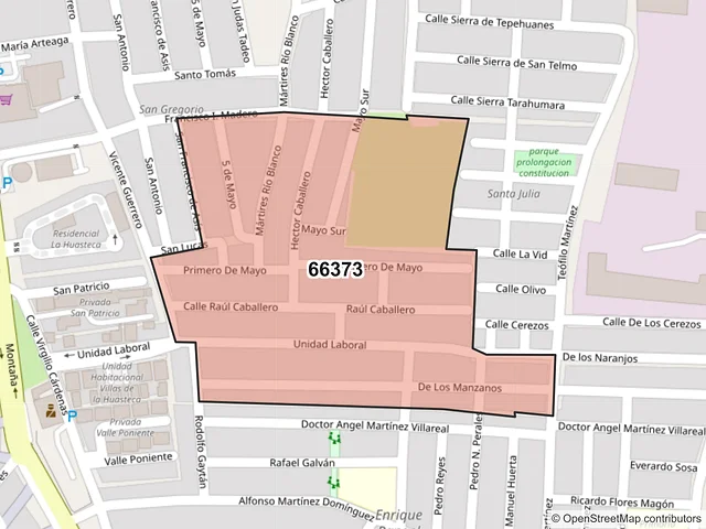 Mapa del código postal 66373, Santa Catarina, Nuevo León
