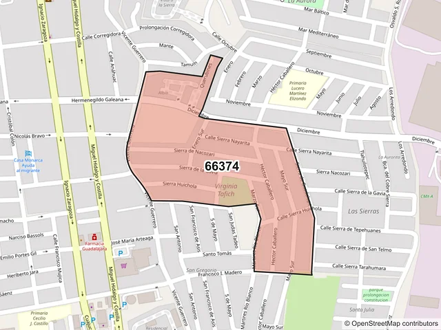 Mapa del código postal 66374, Santa Catarina, Nuevo León
