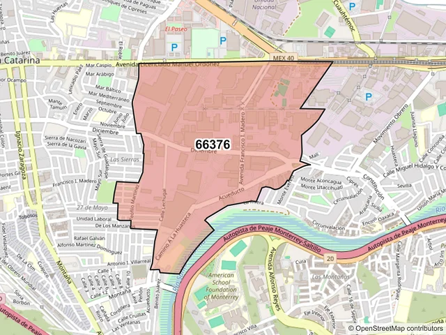 Mapa del código postal 66376, Santa Catarina, Nuevo León