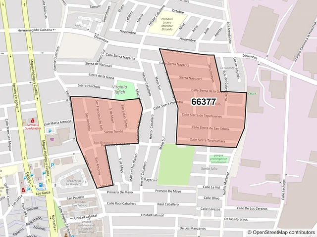 Mapa del código postal 66377, Santa Catarina, Nuevo León