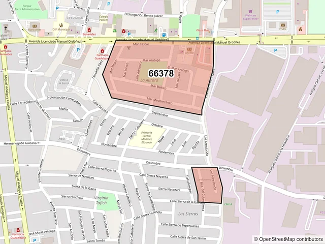 Mapa del código postal 66378, Santa Catarina, Nuevo León