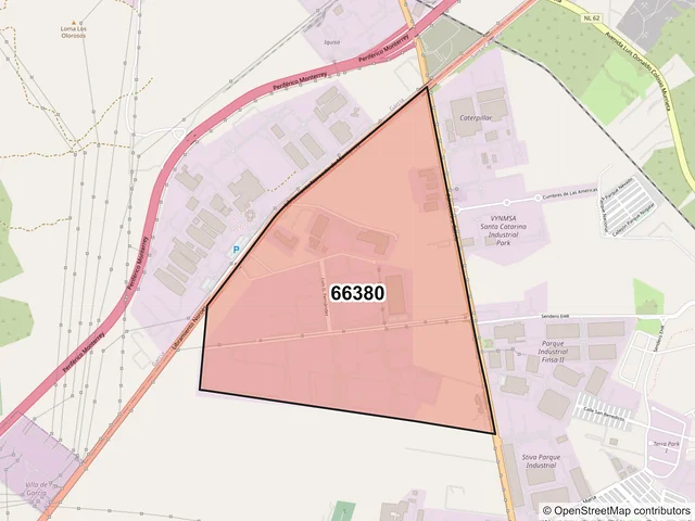 Mapa del código postal 66380, Santa Catarina, Nuevo León