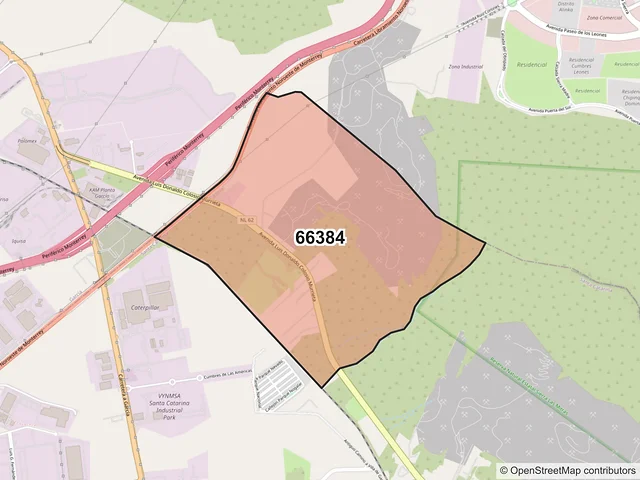Mapa del código postal 66384, Santa Catarina, Nuevo León