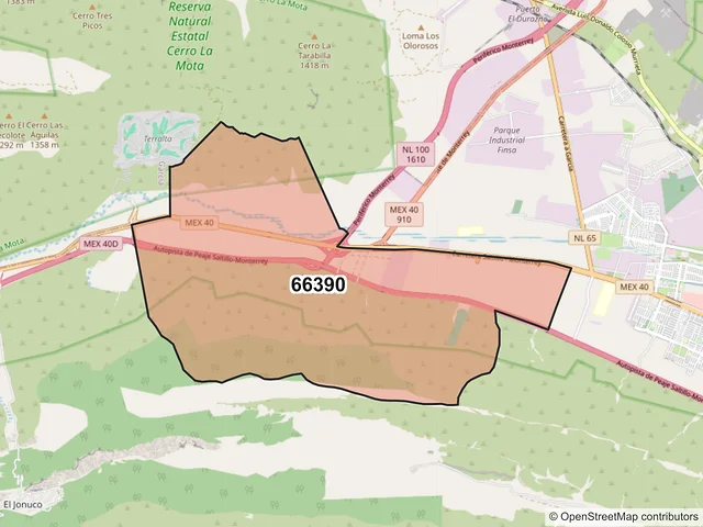 Mapa del código postal 66390, Santa Catarina, Nuevo León