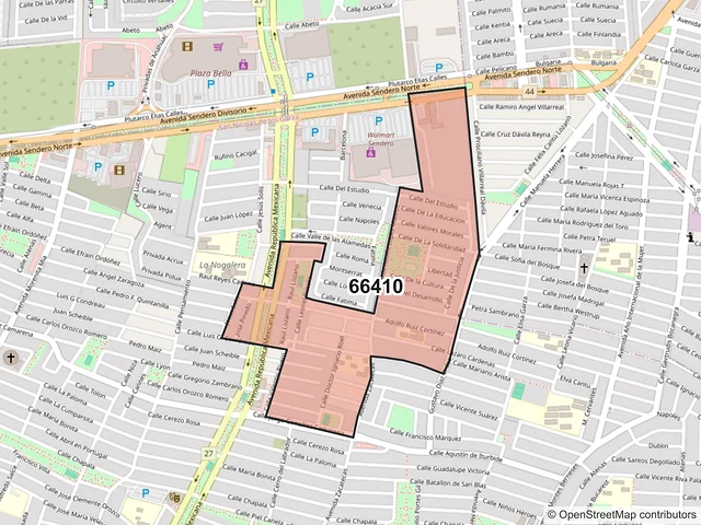 Mapa del código postal 66410, San Nicolás de los Garza, Nuevo León