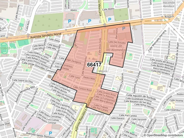 Mapa del código postal 66417, San Nicolás de los Garza, Nuevo León