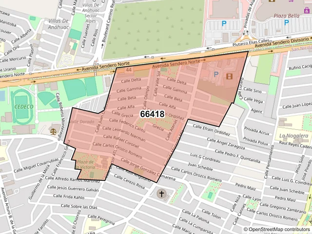 Mapa del código postal 66418, San Nicolás de los Garza, Nuevo León