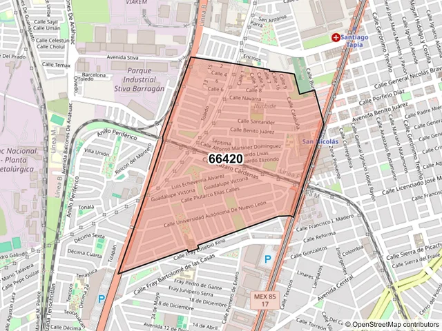 Mapa del código postal 66420, San Nicolás de los Garza, Nuevo León