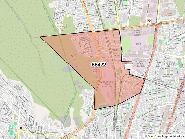Mapa del código postal 66422, San Nicolás de los Garza, Nuevo León