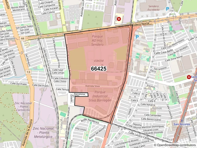 Mapa del código postal 66425, San Nicolás de los Garza, Nuevo León