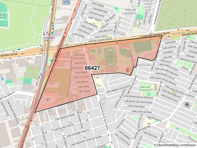 Mapa del código postal 66427, San Nicolás de los Garza, Nuevo León
