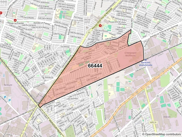 Mapa del código postal 66444, San Nicolás de los Garza, Nuevo León