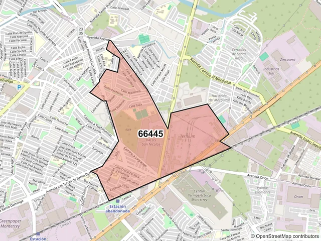 Mapa del código postal 66445, San Nicolás de los Garza, Nuevo León