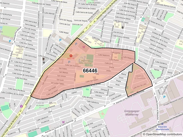 Mapa del código postal 66446, San Nicolás de los Garza, Nuevo León