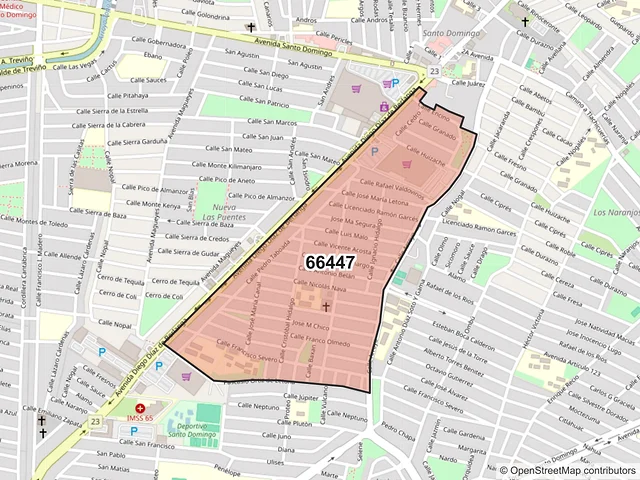 Mapa del código postal 66447, San Nicolás de los Garza, Nuevo León