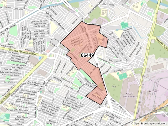 Mapa del código postal 66449, San Nicolás de los Garza, Nuevo León