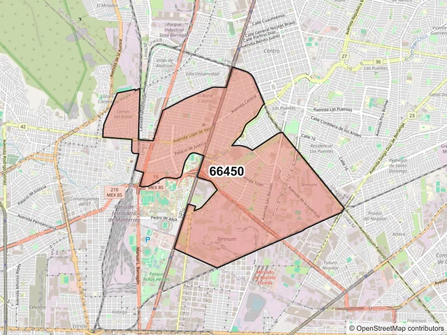 Mapa del código postal 66450, San Nicolás de los Garza, Nuevo León