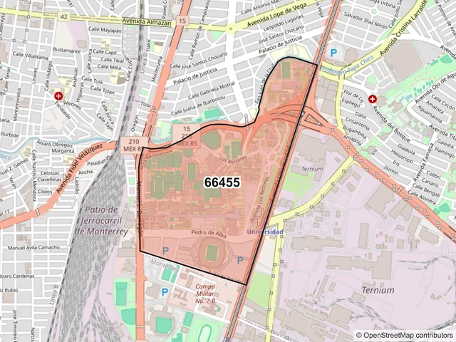 Mapa del código postal 66455, San Nicolás de los Garza, Nuevo León