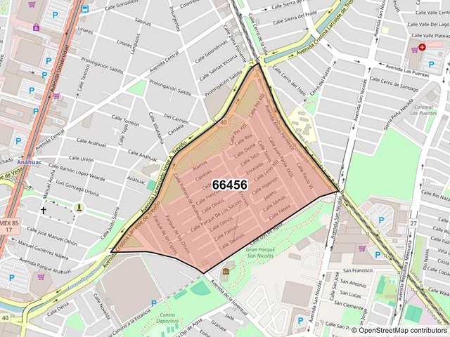 Mapa del código postal 66456, San Nicolás de los Garza, Nuevo León