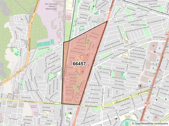 Mapa del código postal 66457, San Nicolás de los Garza, Nuevo León
